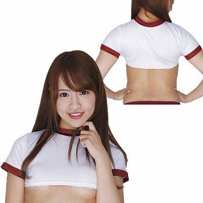 光沢ストレッチ体操服 下乳Tシャツ エンジ
