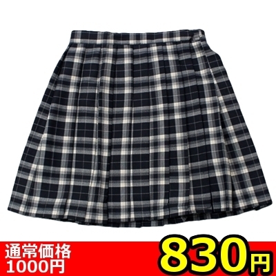 【830円★数量限定】ポケット付きのチェック柄プリーツスカート単品 濃紺×クリーム Lサイズ<お一人様1点限り>